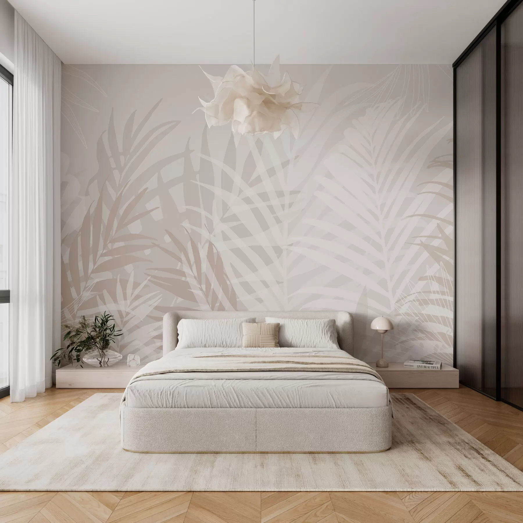 Carta da parati Foglie 3D Foglie tropicali di tendenza