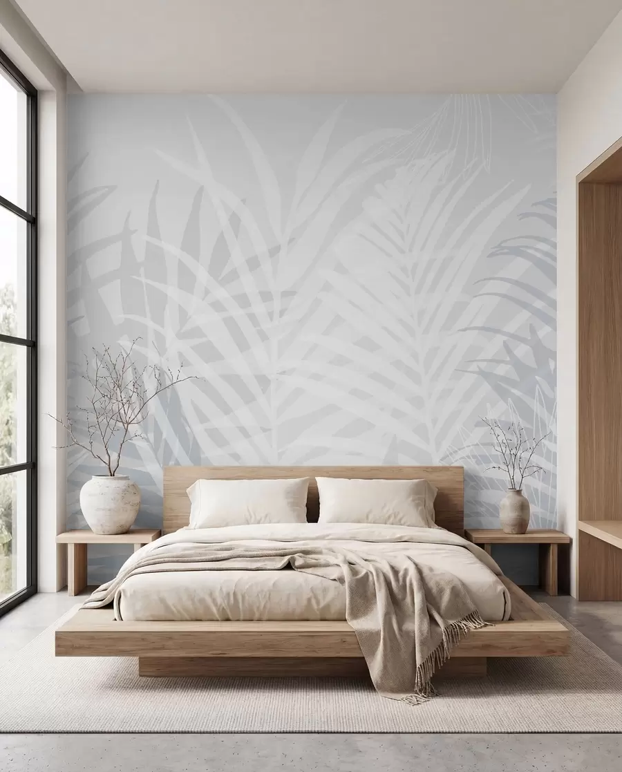 Carta da parati nature Ombre di palme — Azzurro 