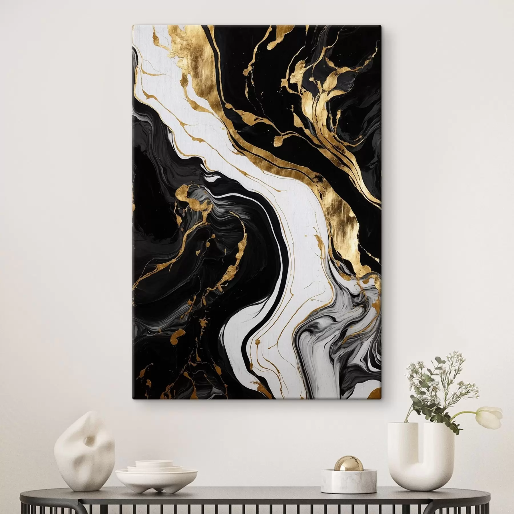 carta da parati Pittura astratta in bianco e nero con macchie gialle nr. s41292