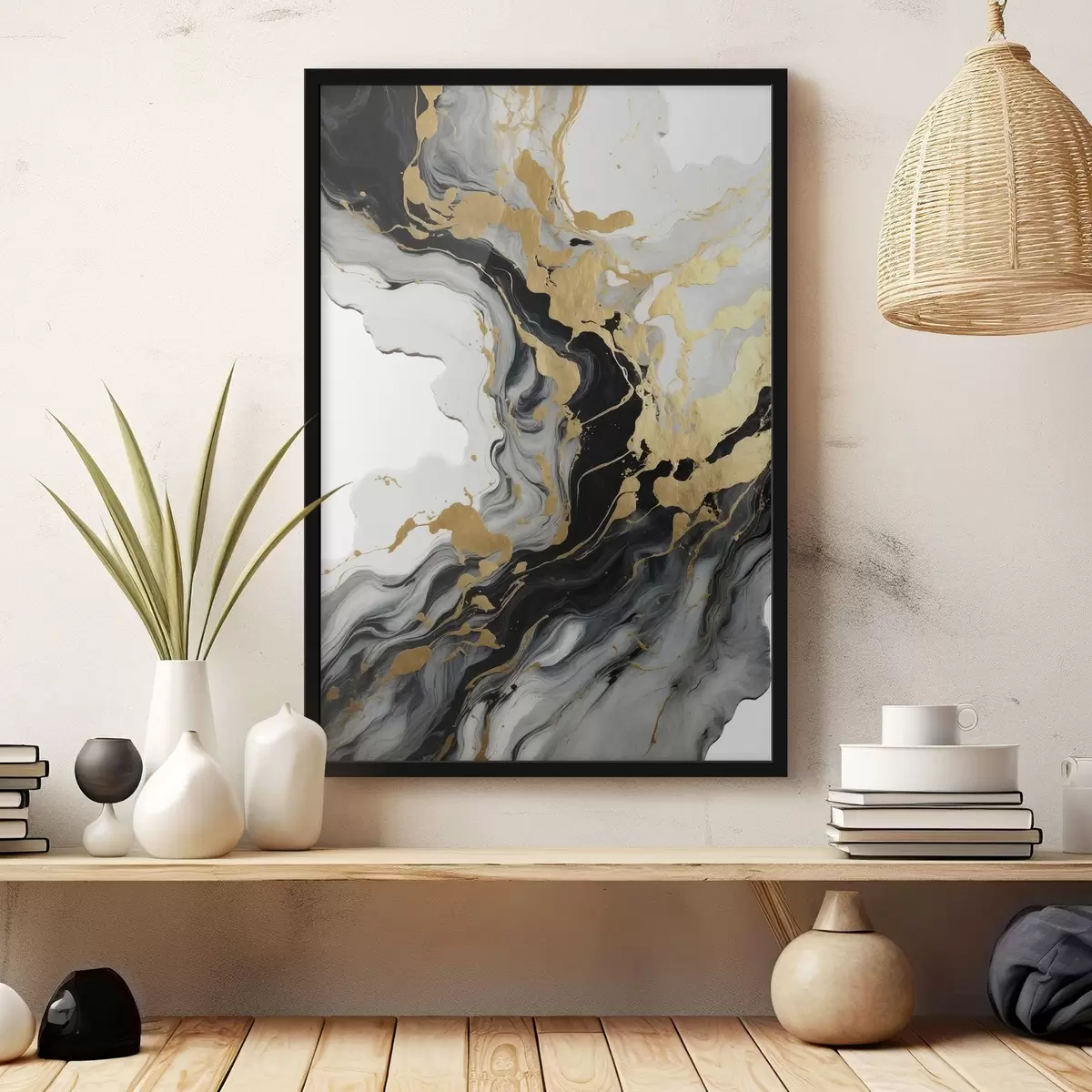 Poster Pittura astratta ad acquerello con colori neri e gialli f41290