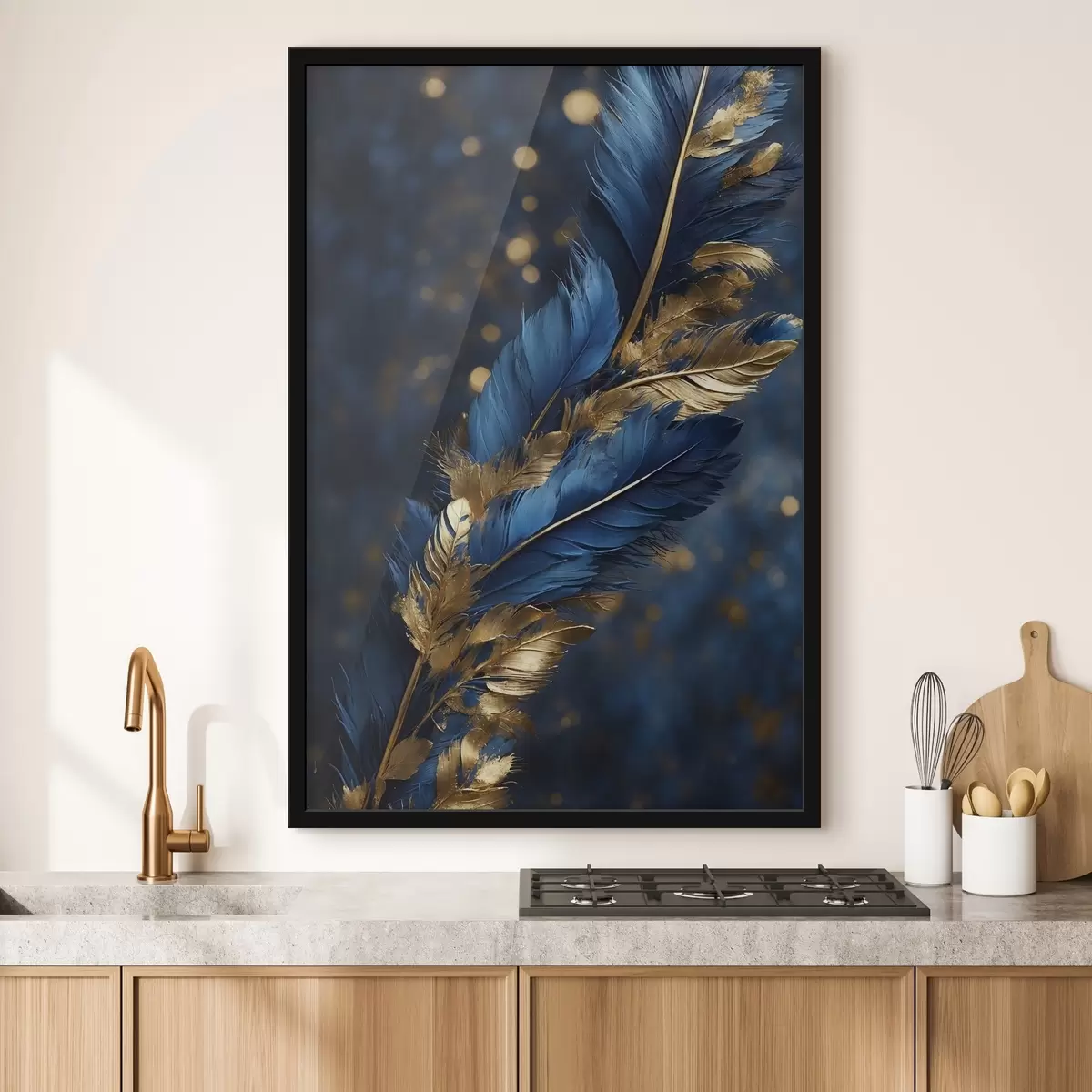 Poster Piume giallo-blu su sfondo sfocato f41296