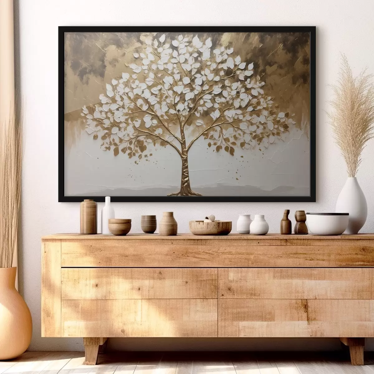 Poster Albero su sfondo bianco e giallo f41307