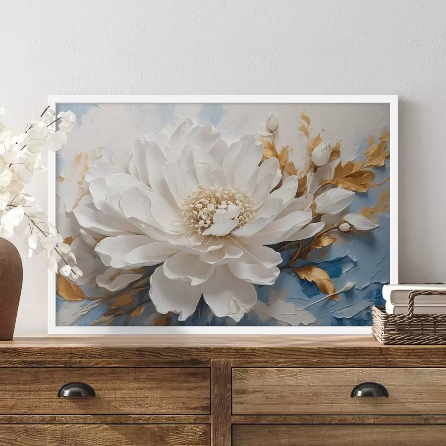 carta da parati Fiore bianco su sfondo bianco-blu nr. f41311