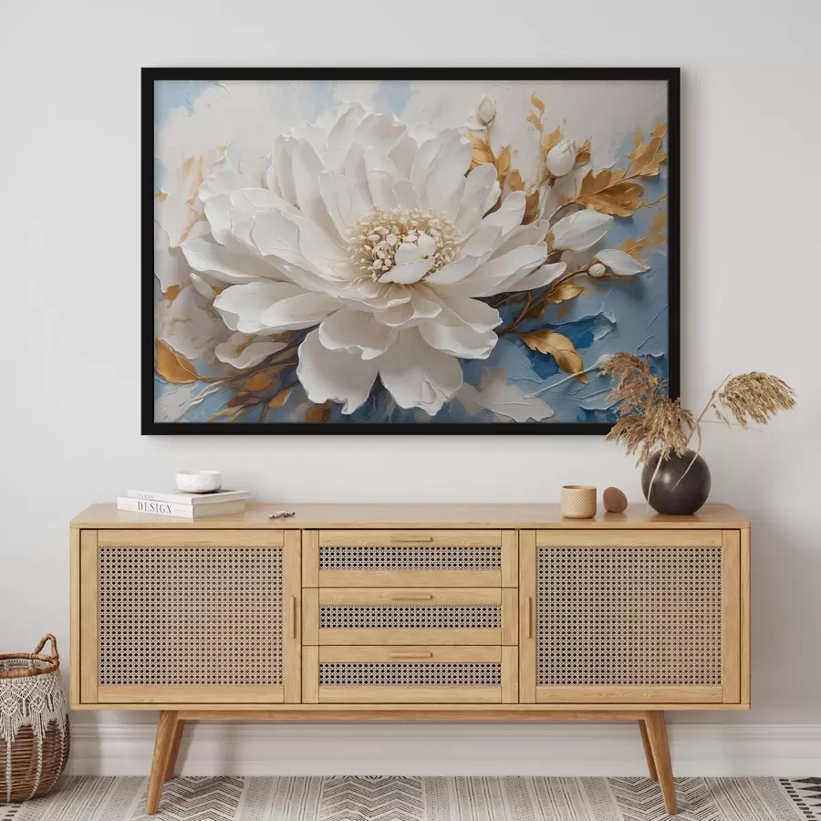 carta da parati Fiore bianco su sfondo bianco-blu nr. f41311