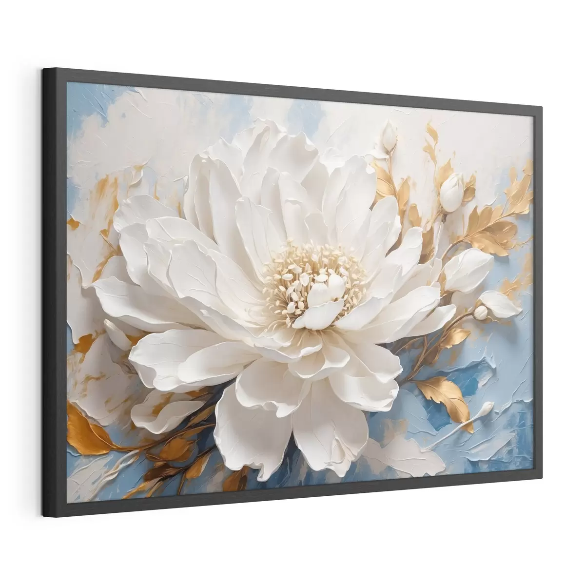 Poster Fiore bianco su sfondo bianco-blu f41311