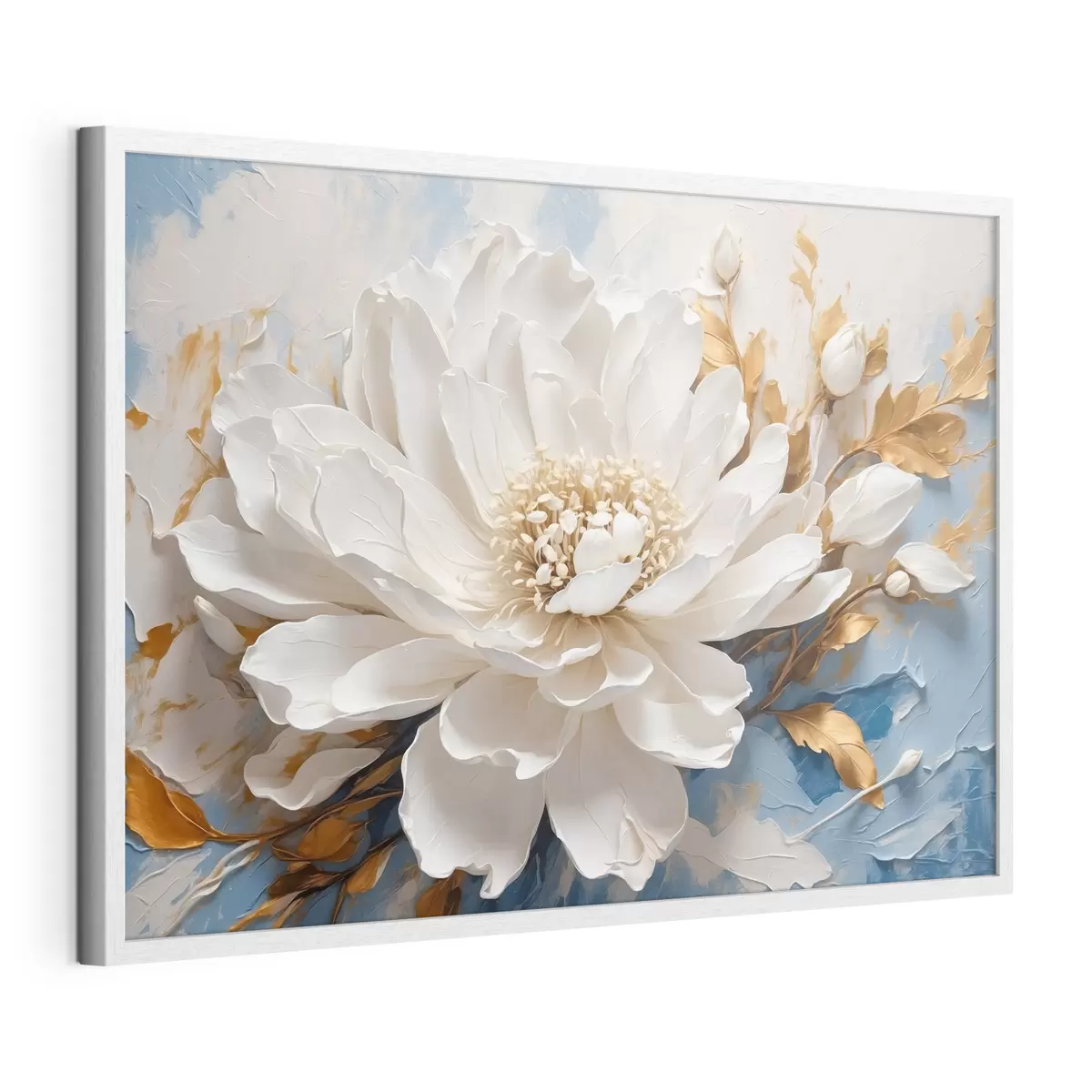 Poster Fiore bianco su sfondo bianco-blu f41311