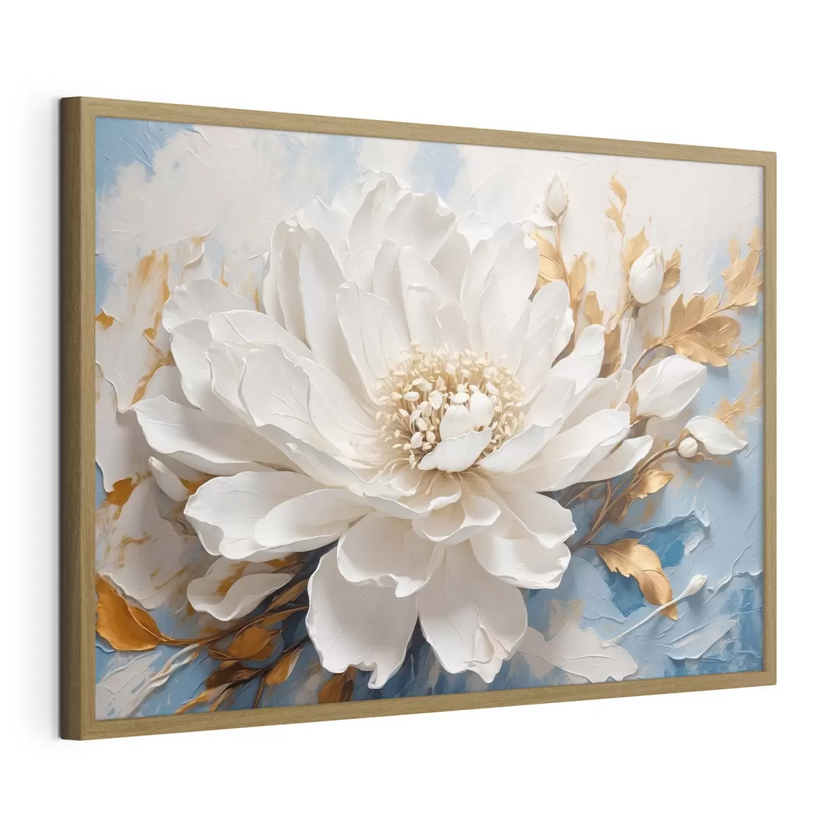 Poster Fiore bianco su sfondo bianco-blu f41311