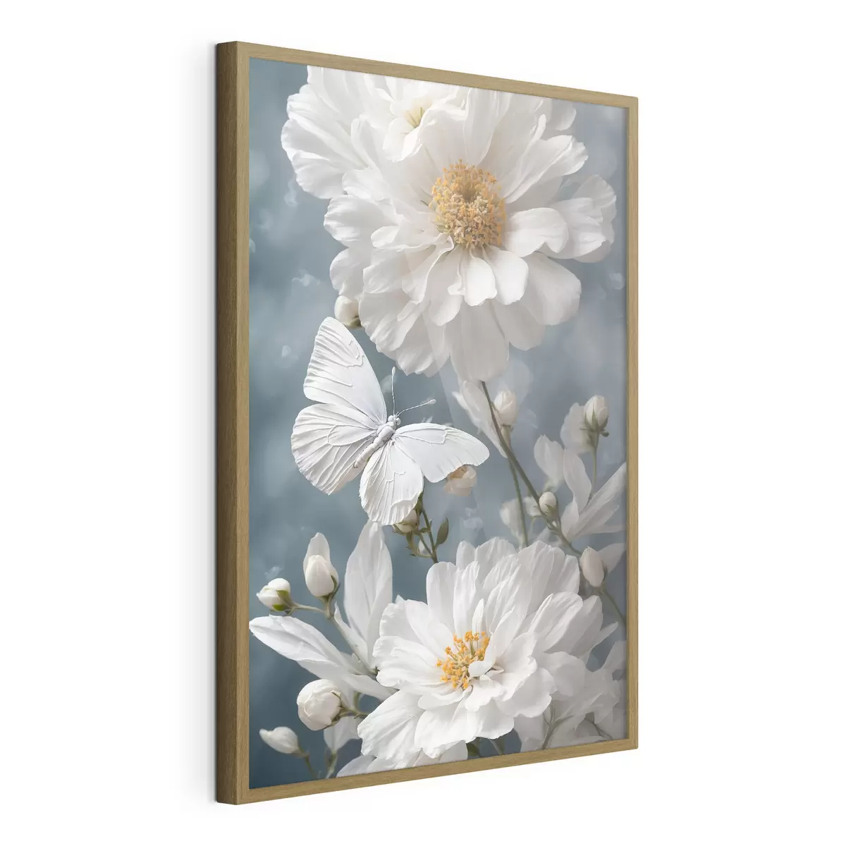 Poster Fiori bianchi e farfalla su sfondo sfocato f41312