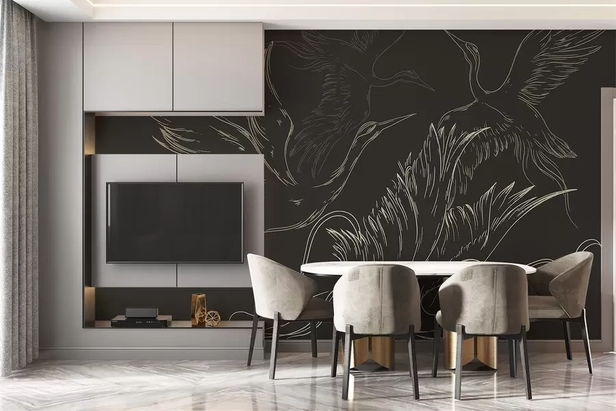 carta da parati Uccelli in volo, minimalismo, line art, natura, sfondo scuro nr. w02061v3