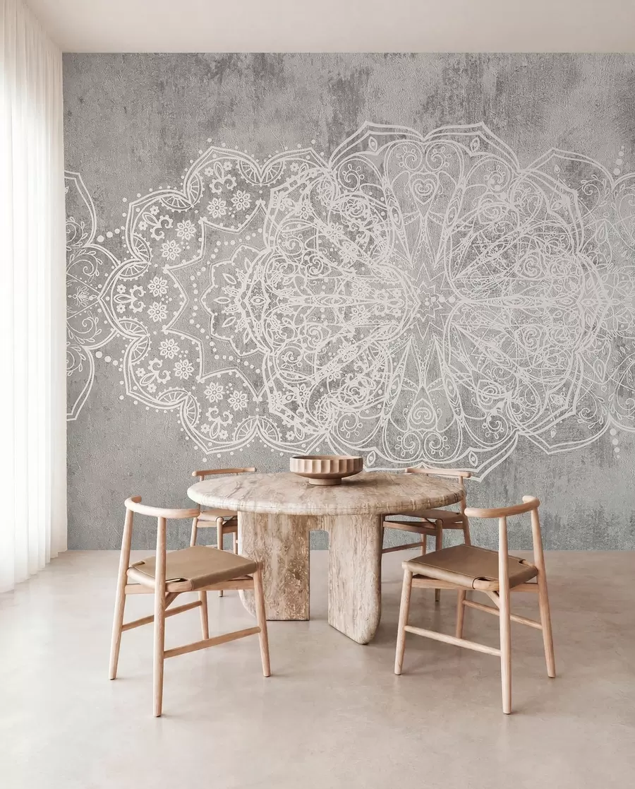 carta da parati Mandala di pizzo argenteo nr. w08387