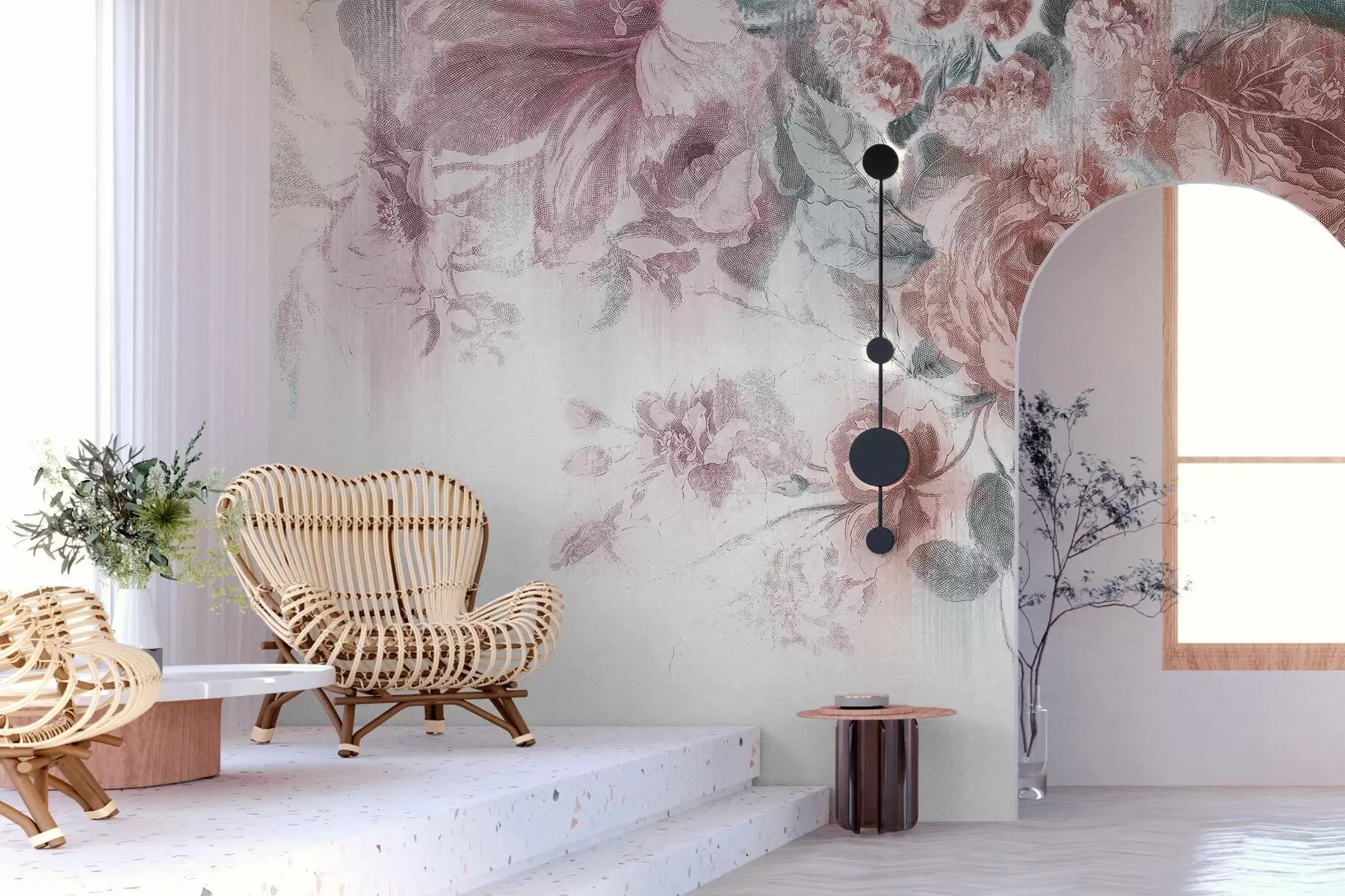 Carta da parati Fiori grandi Delicata composizione floreale pastello n. w00389