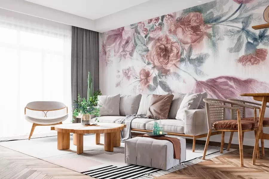 Carta da parati Fiori grandi Delicata composizione floreale pastello n. w00389