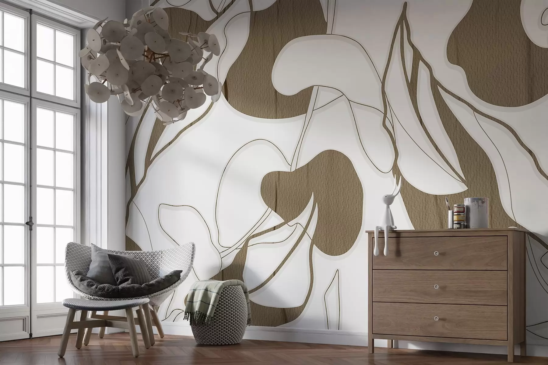 Carta da parati nature Eleganti motivi floreali astratti in tonalità 