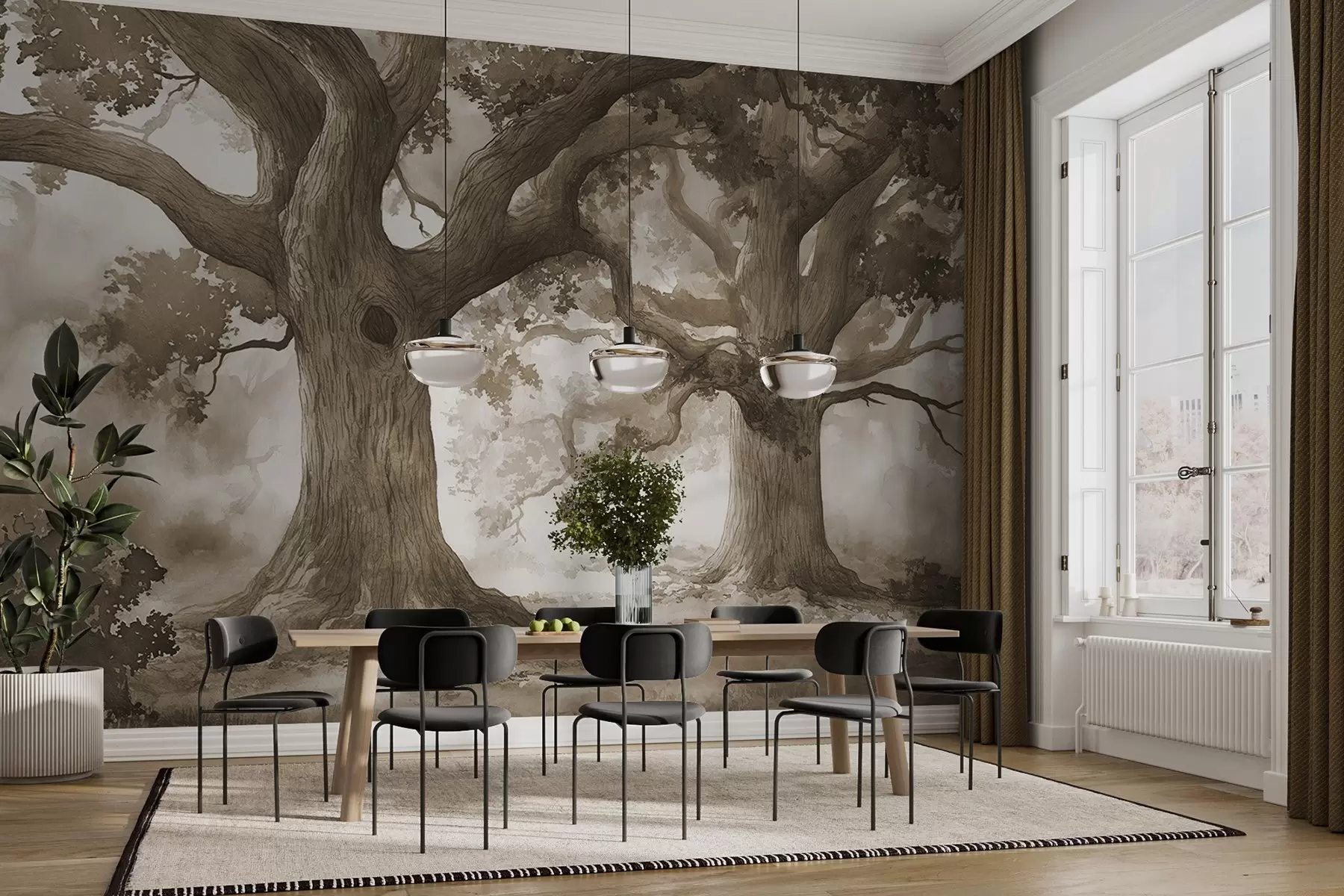 Carta da parati nature Alberi maestosi in un paesaggio sereno 