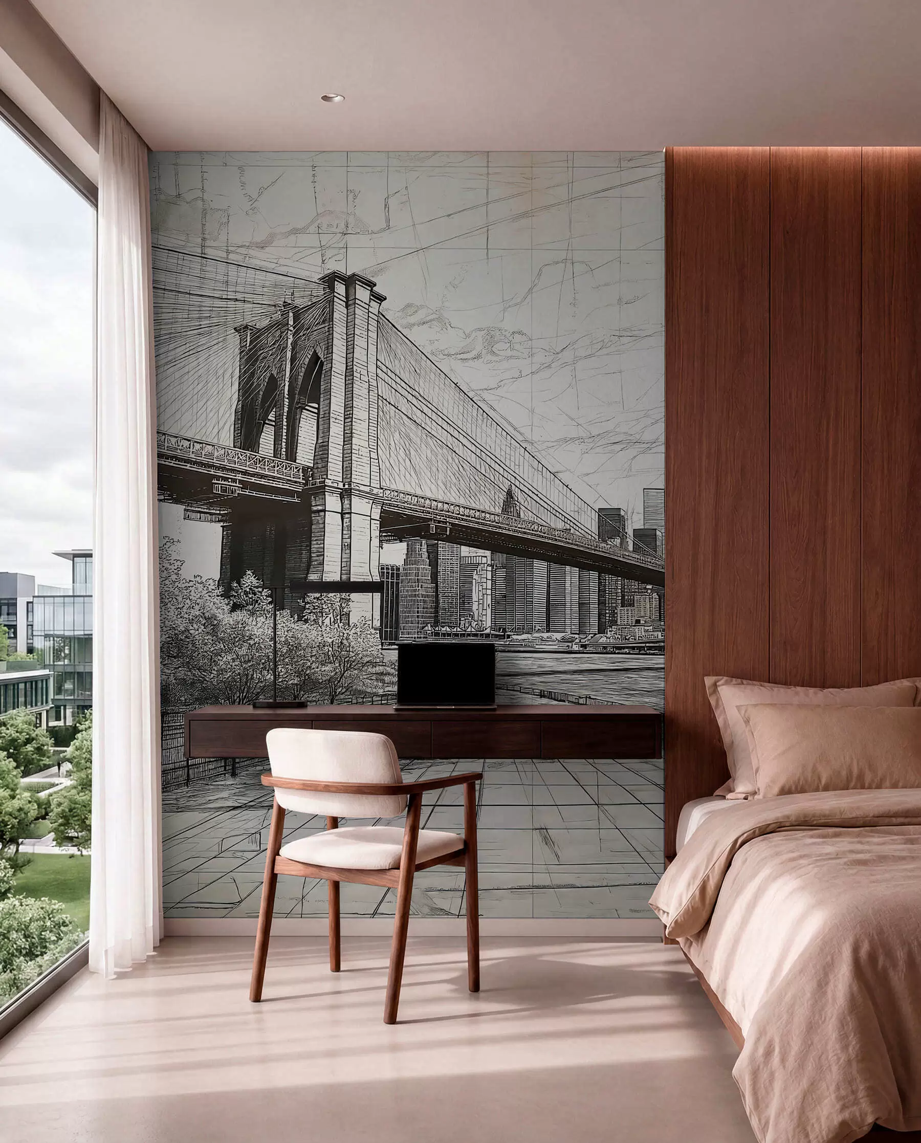 Carta da parati con la vista di città Linee di Brooklyn 