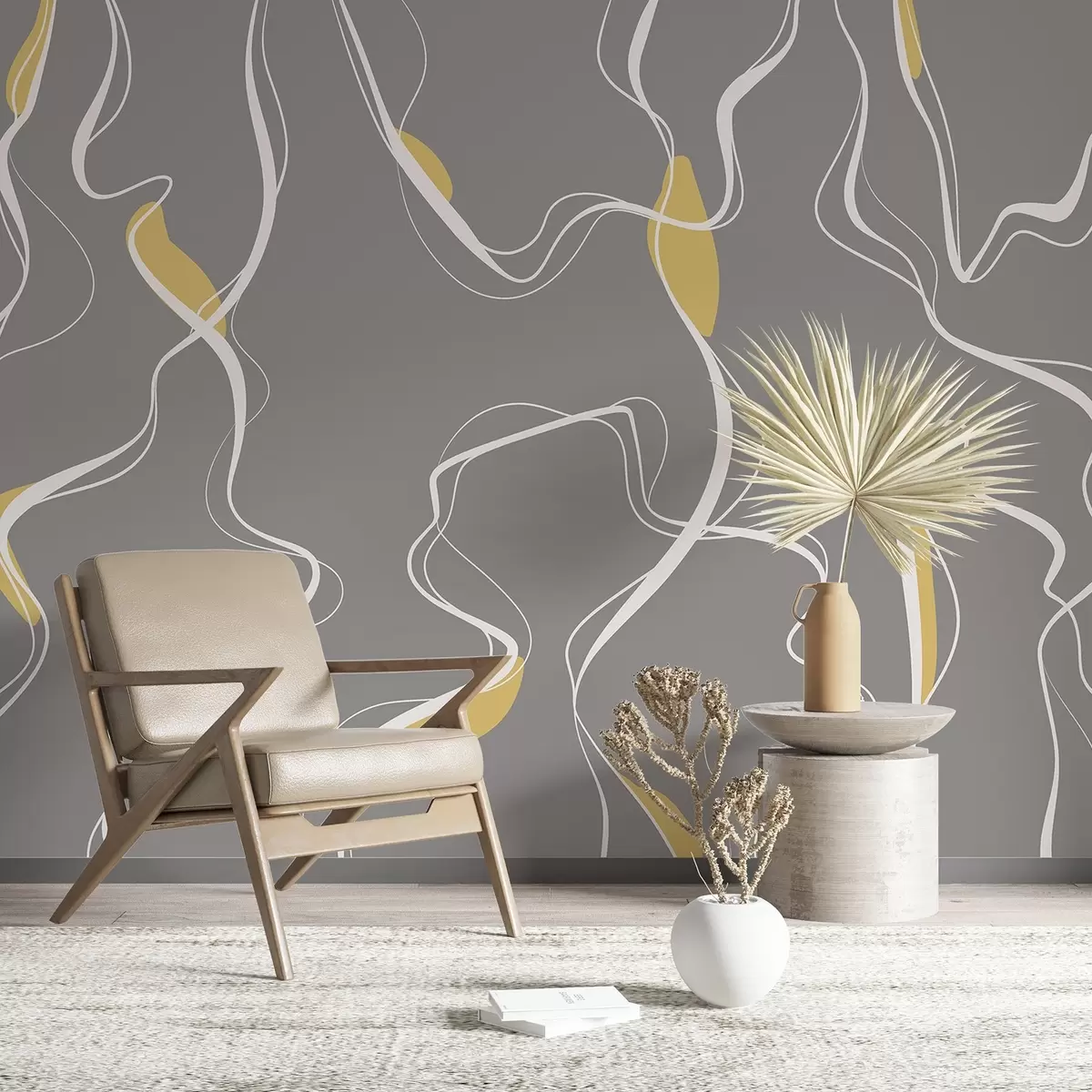 carta da parati Linee astratte in una combinazione di colori tenui nr. u99659v1