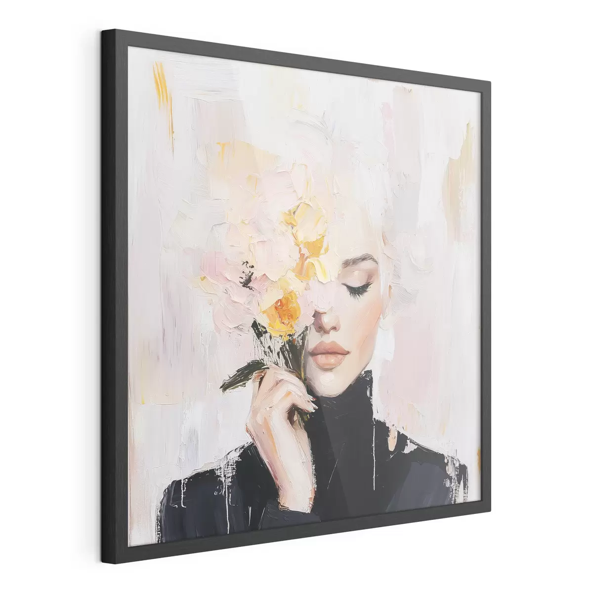 Poster Donna astratta con un bouquet di fiori tra le mani con pennellate di colore f41355