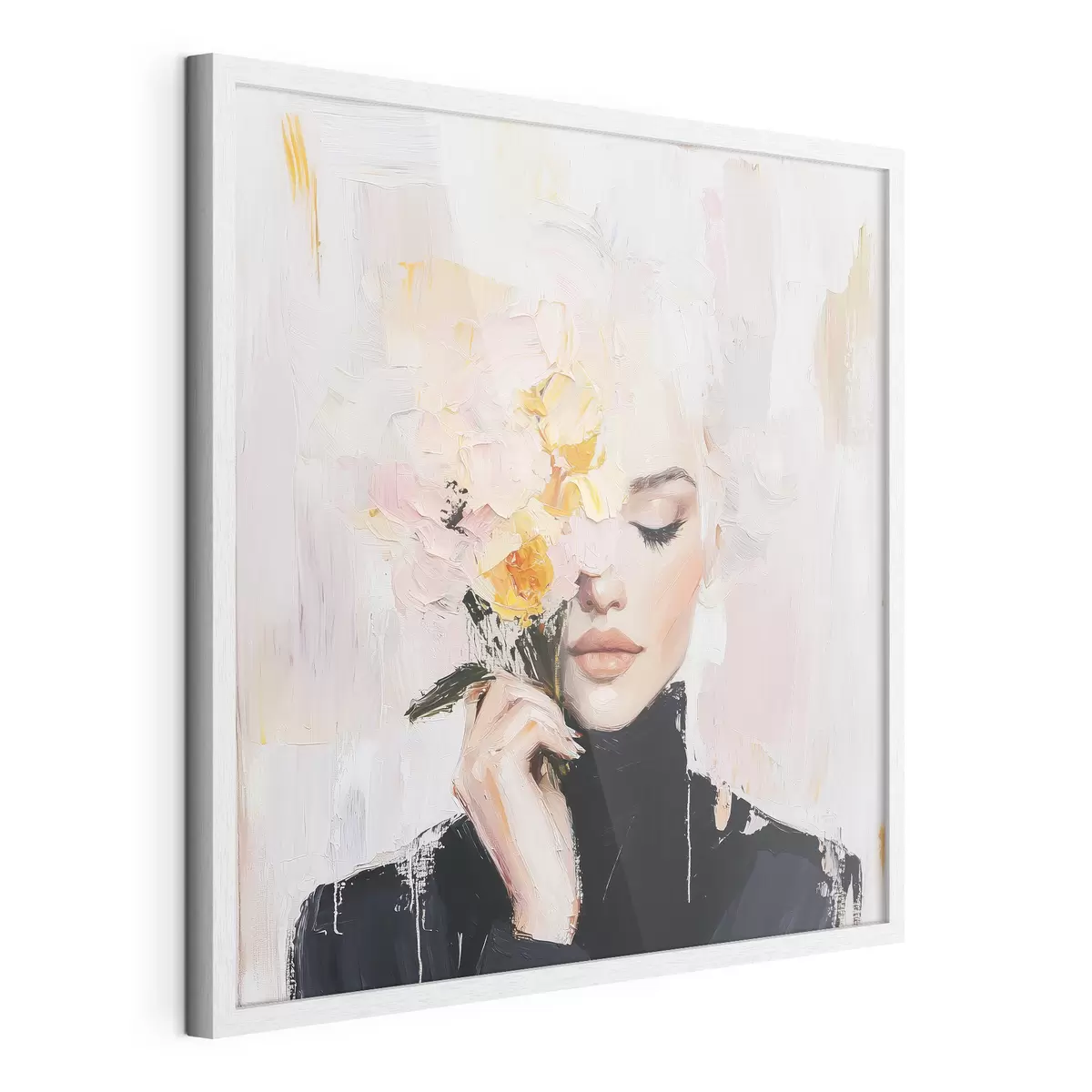 Poster Donna astratta con un bouquet di fiori tra le mani con pennellate di colore f41355