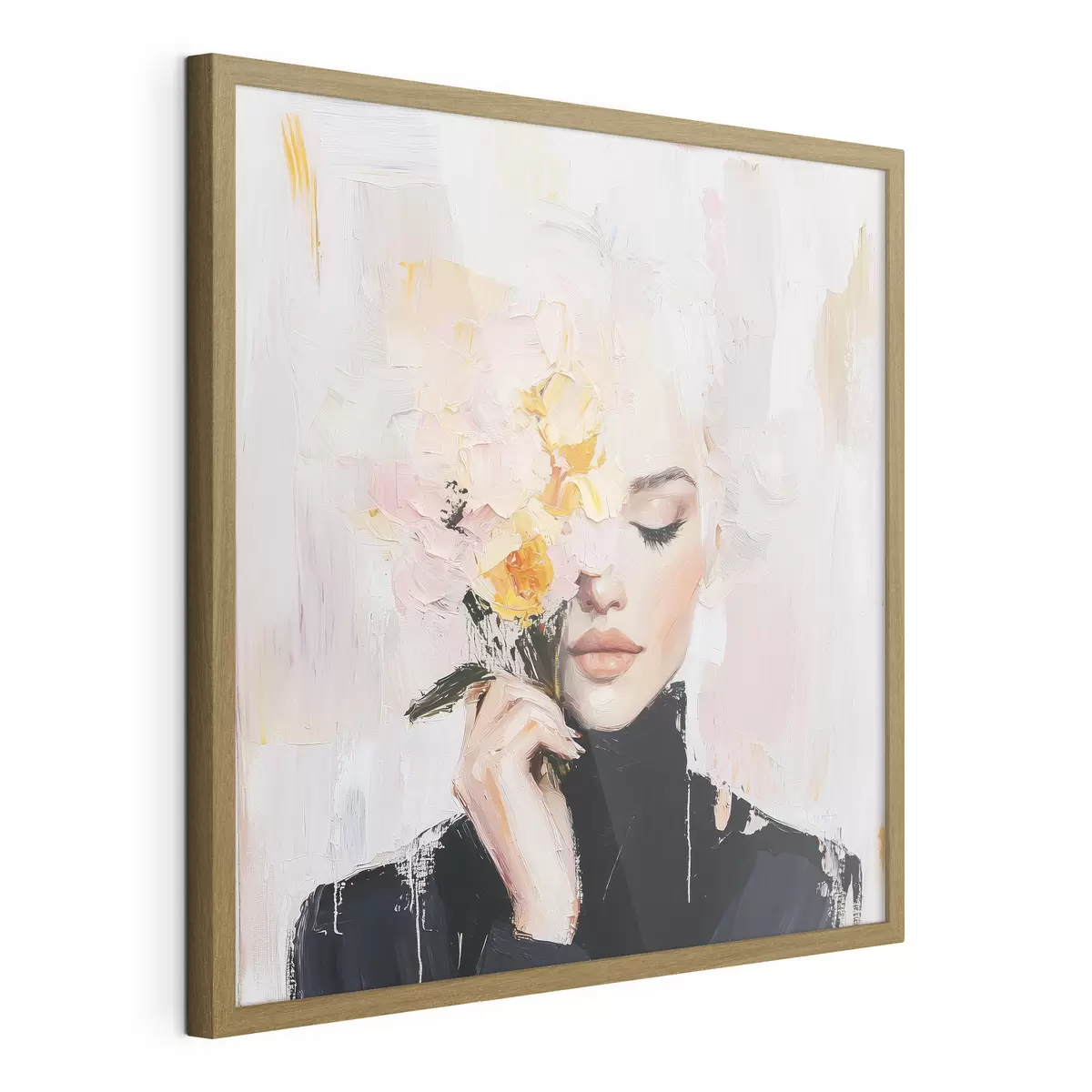 Poster Donna astratta con un bouquet di fiori tra le mani con pennellate di colore f41355