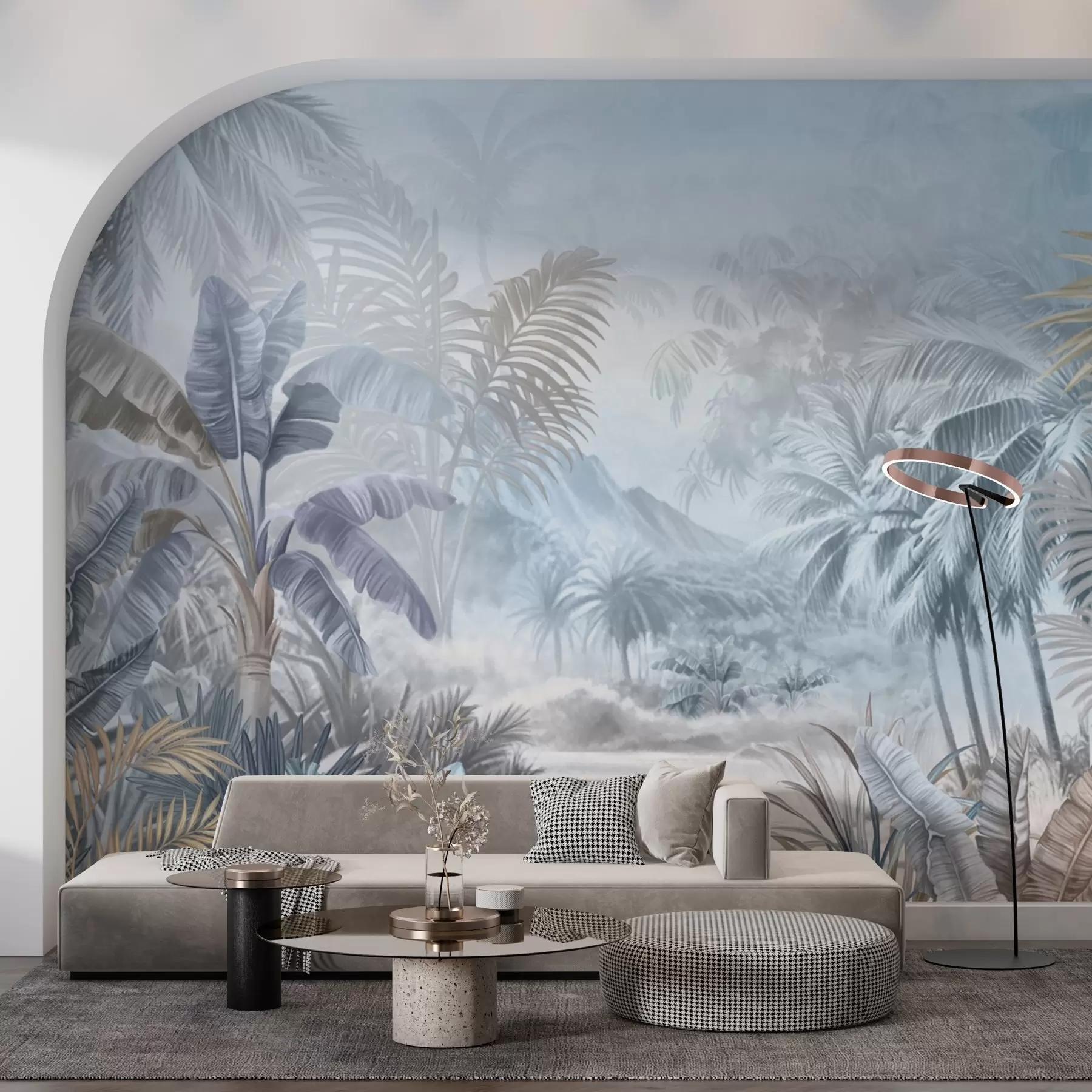 Carta da parati nature Foresta tropicale nei toni tenui del blu 