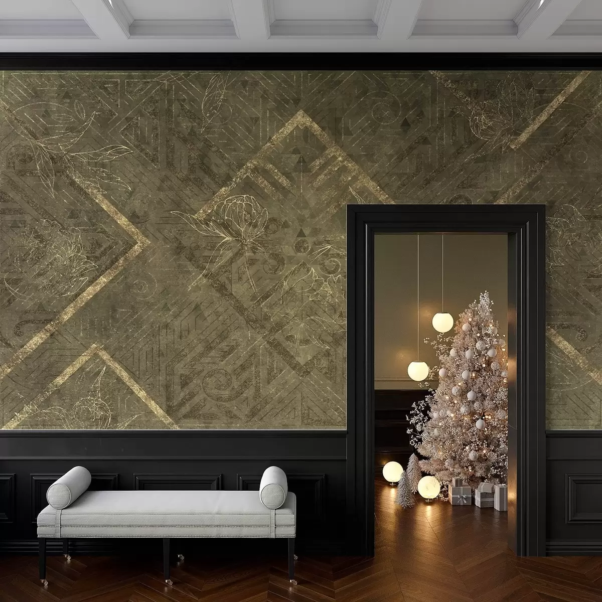 carta da parati Texture grunge con motivi floreali nr. w02079v1