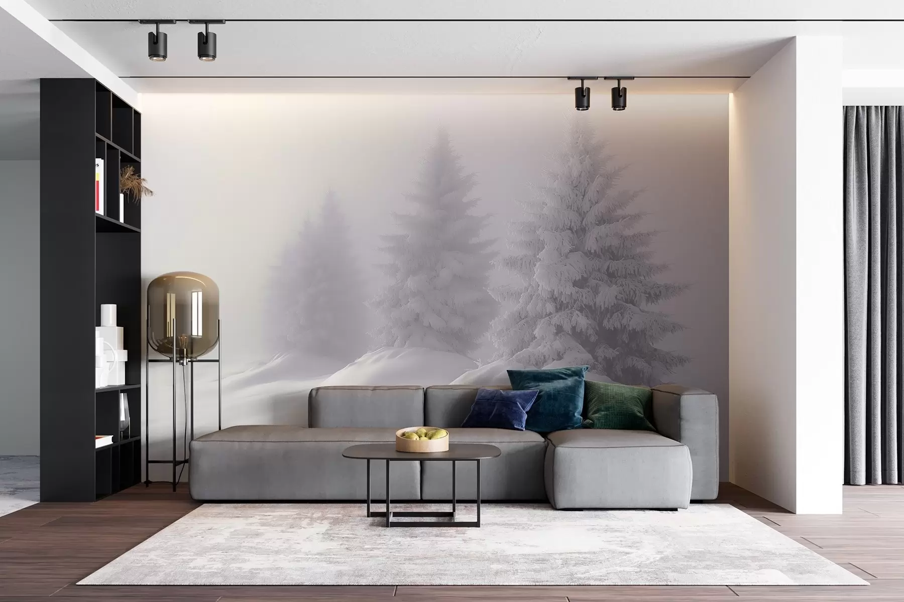 Carta da parati nature Abeti innevati nella solitudine di un mattino di nebbia 