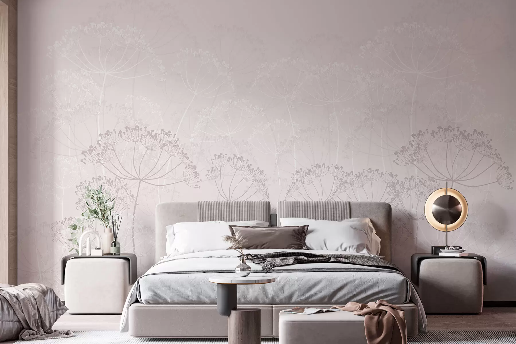 Carta da parati Fiori grandi Piante fragili minimalismo colore rosa n. w02105