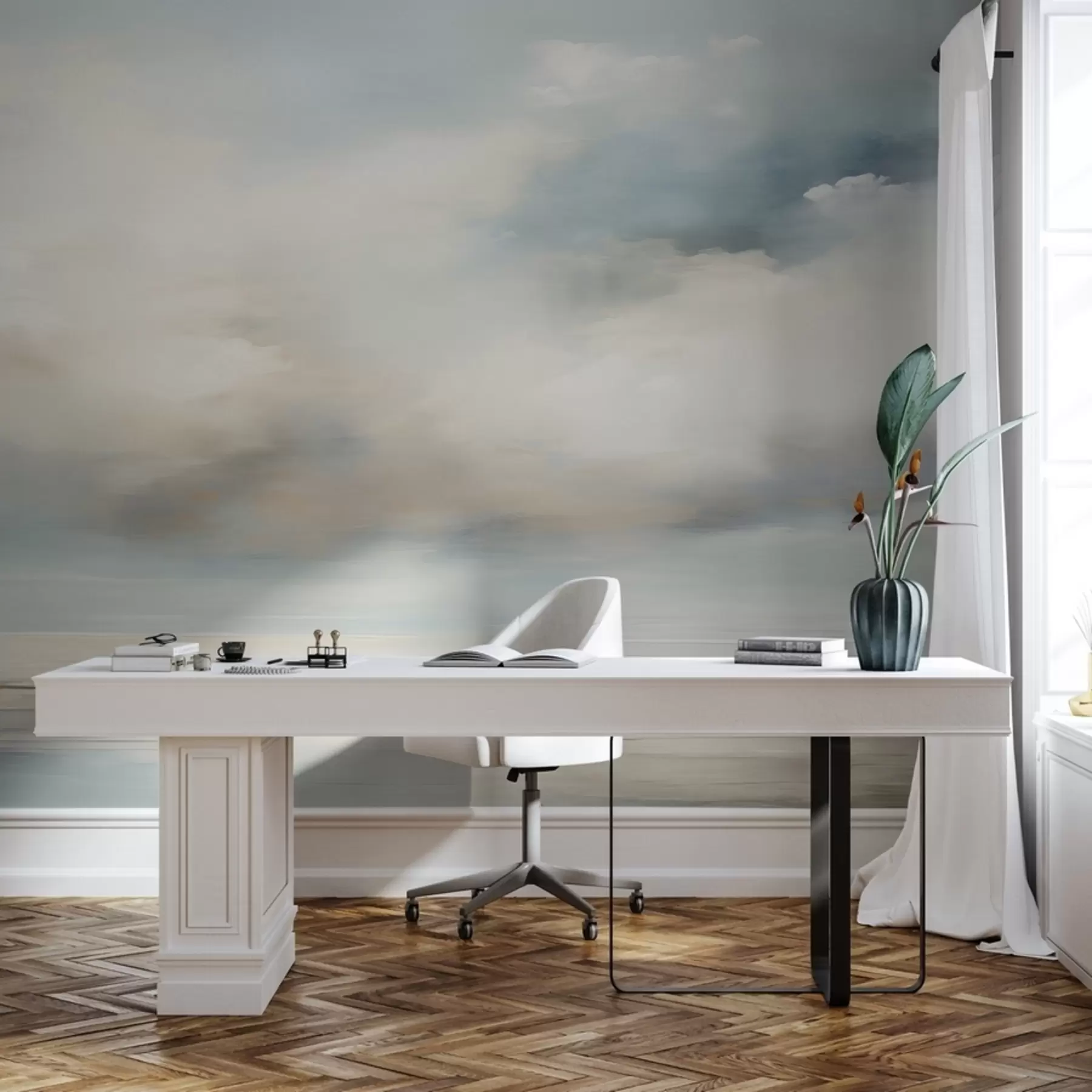 carta da parati Paesaggio dipinto ad acquerello di nuvole e mare nr. w02116