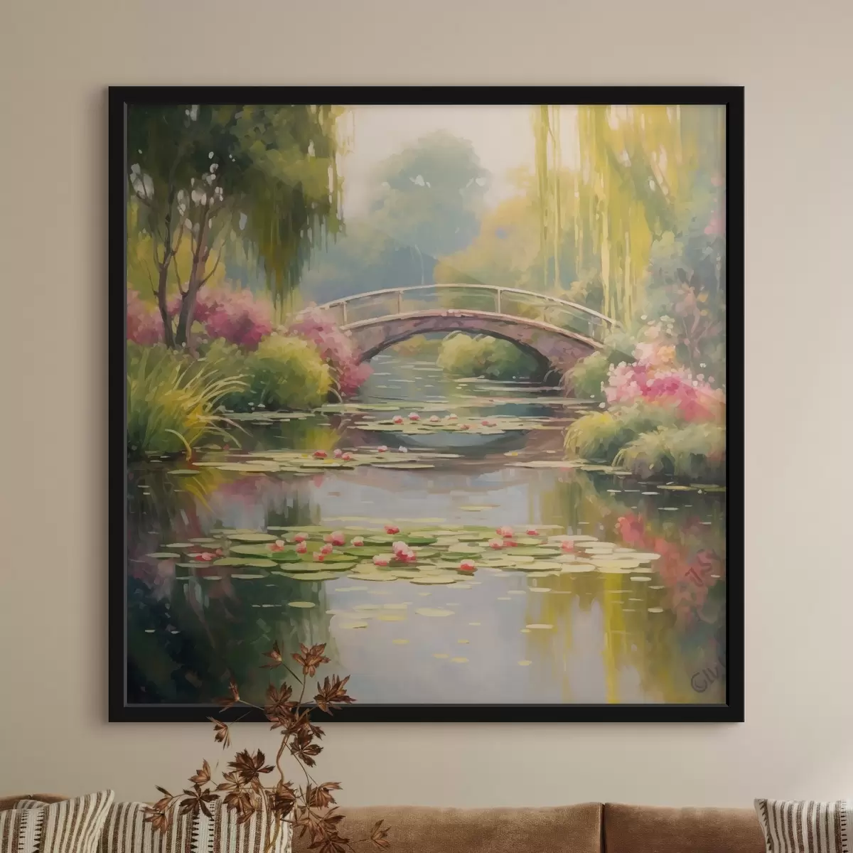 Poster Ponte sul lago con ninfee f41503
