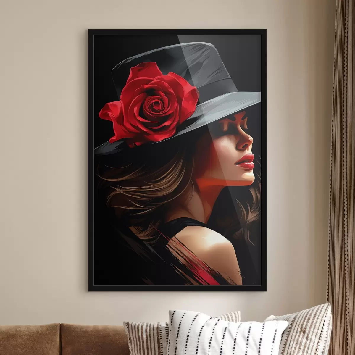 Poster Illustrazione ragazza in un cappello con una bella rosa chic f41546