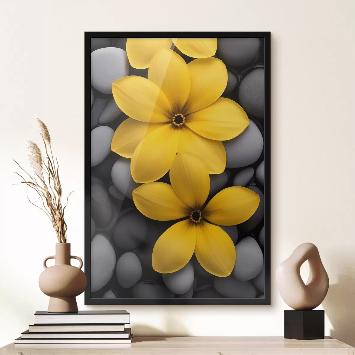Poster Fiori gialli su una pietra f41547
