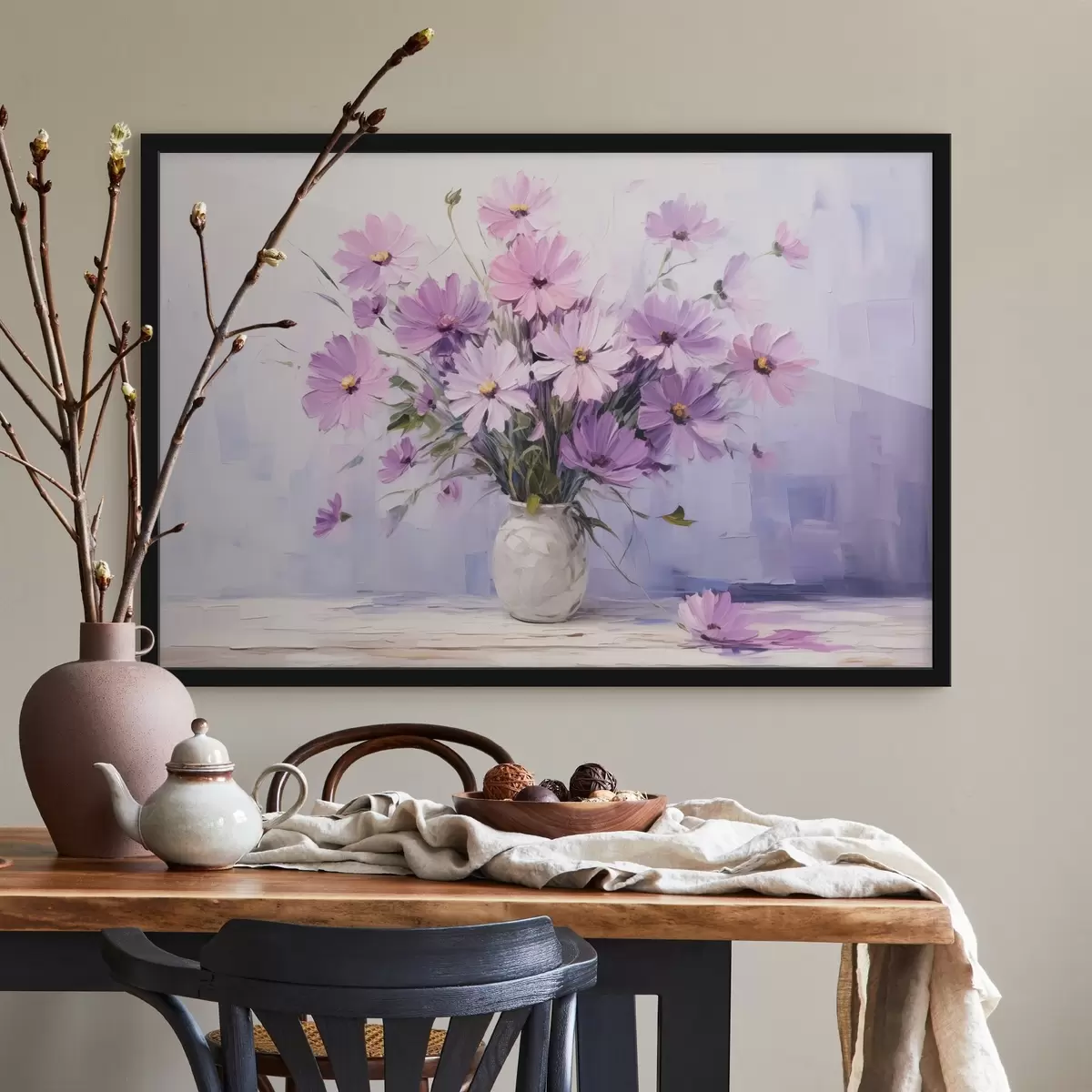 Poster Delicati fiori viola porpora in un vaso f41475