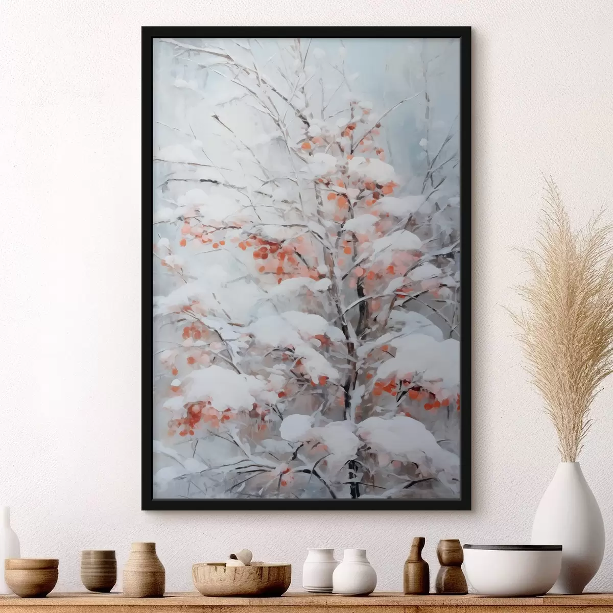 Poster Albero con bacche sotto la neve f41477