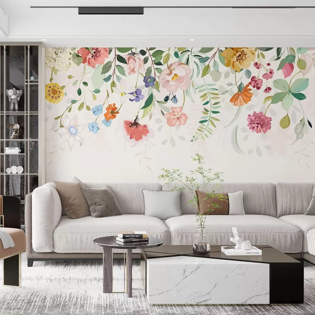 carta da parati fiori e foglie colorate in cima nr. w02201