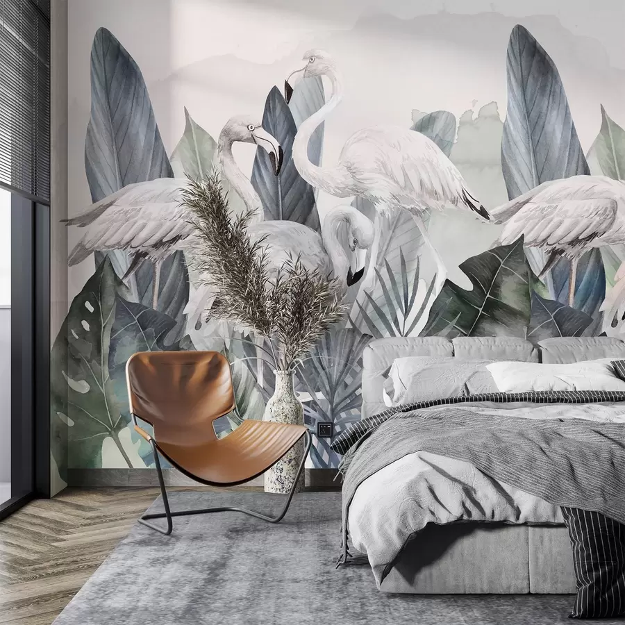 Carta da parati nature Eleganti fenicotteri tra il fogliame lussureggiante 