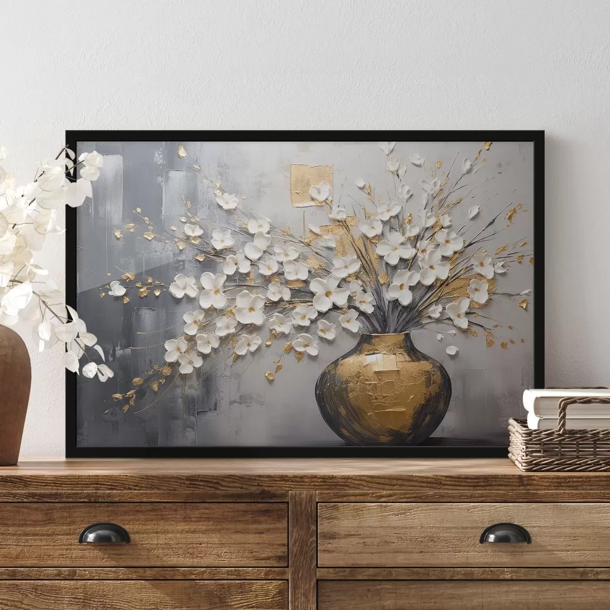 Poster Fiori leggeri volumetrici in vaso, imitazione della pittura ad olio f41558