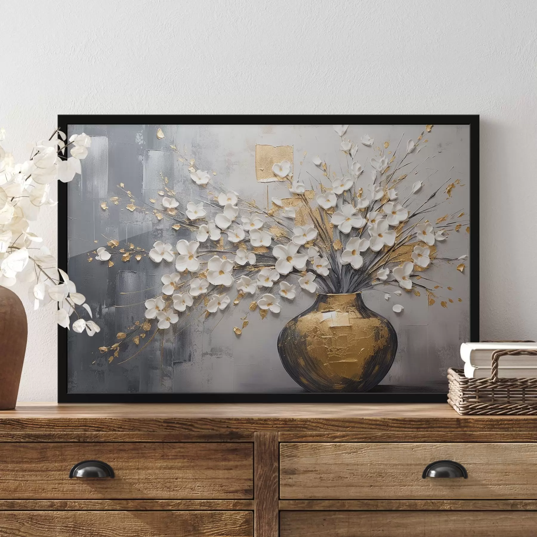 carta da parati Fiori leggeri volumetrici in vaso, imitazione della pittura ad olio nr. f41558