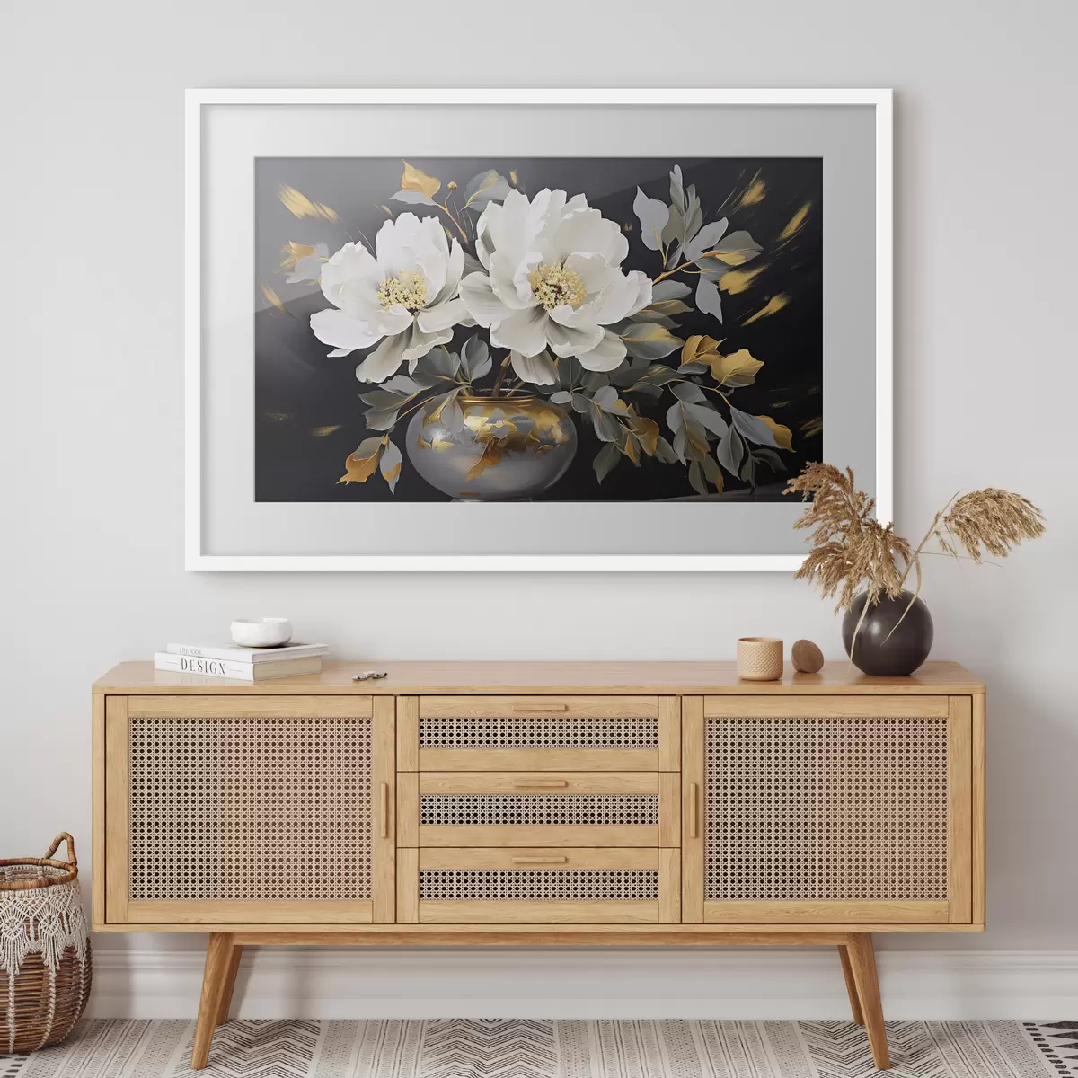Poster Delicate peonie bianche in un vaso f41568