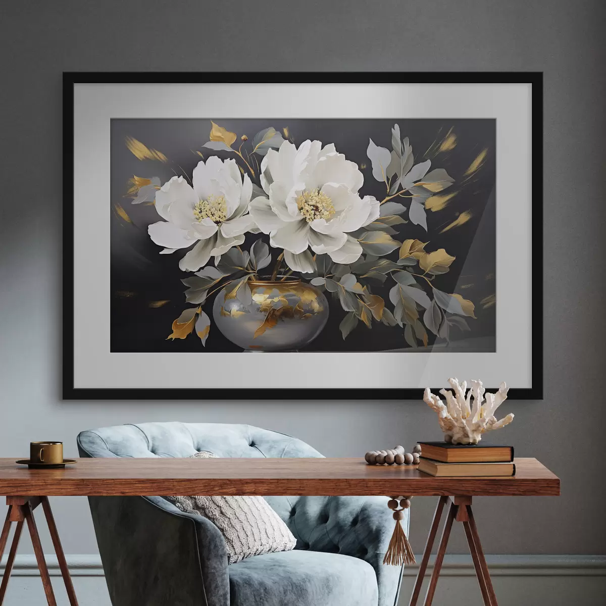 Poster Delicate peonie bianche in un vaso f41568
