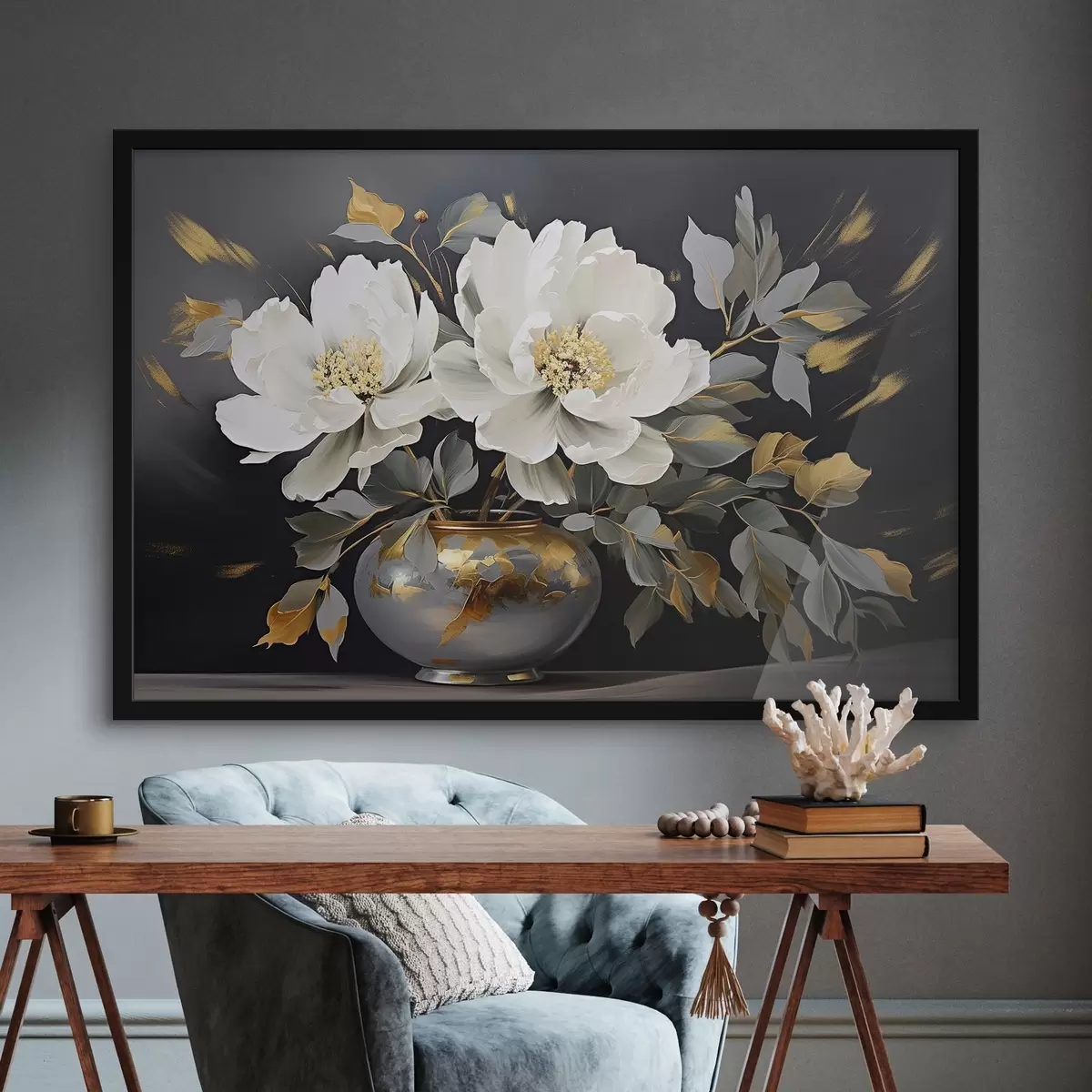 Poster Delicate peonie bianche in un vaso f41568