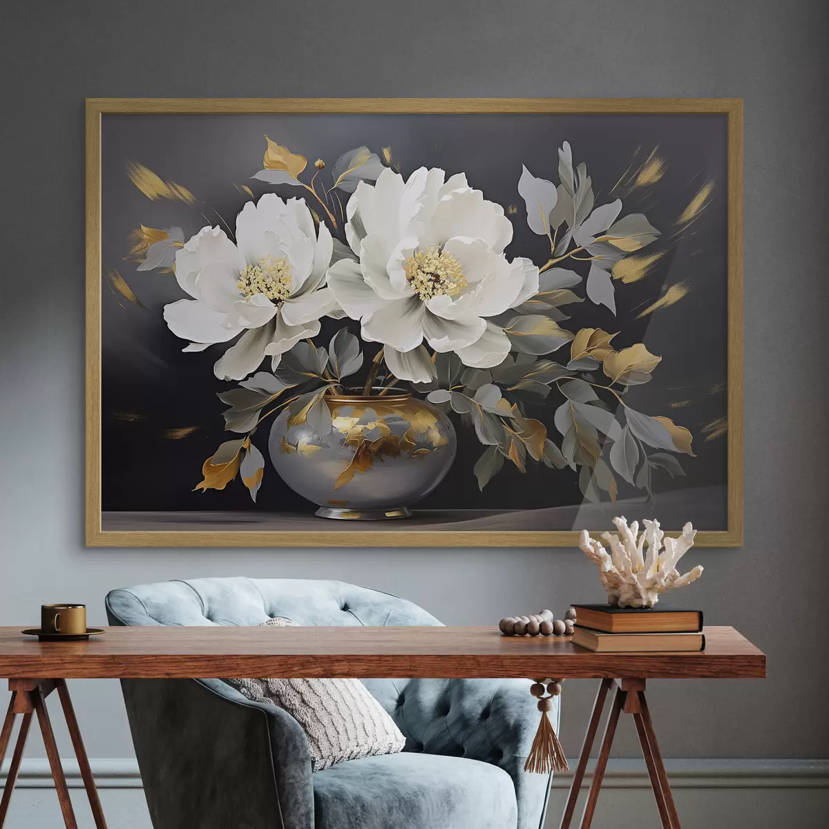 Poster Delicate peonie bianche in un vaso f41568