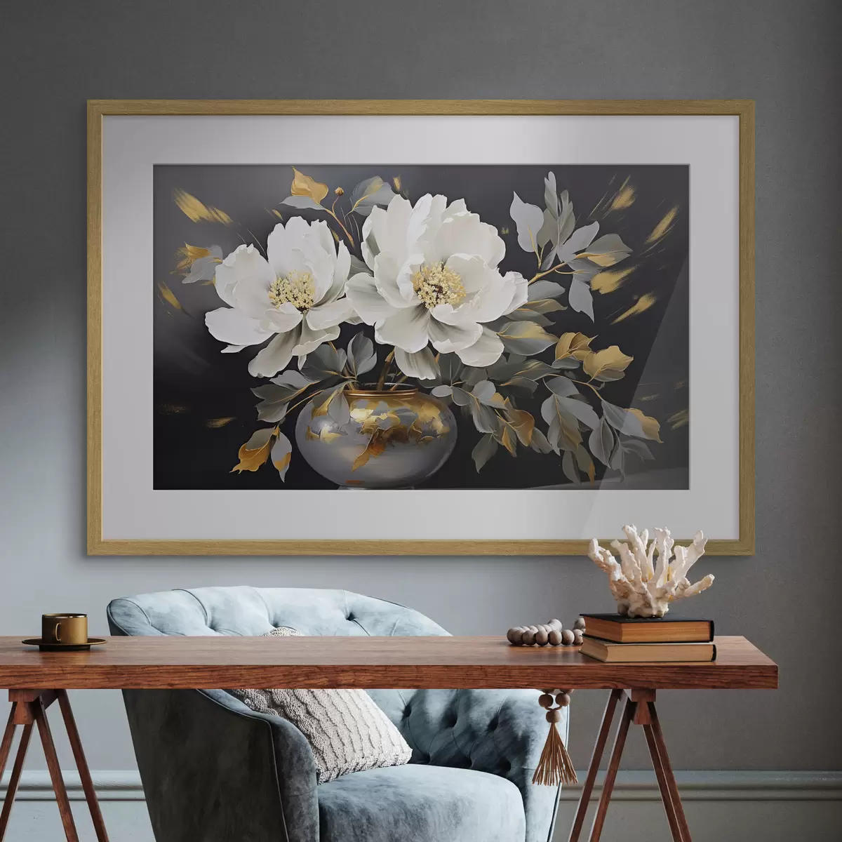Poster Delicate peonie bianche in un vaso f41568