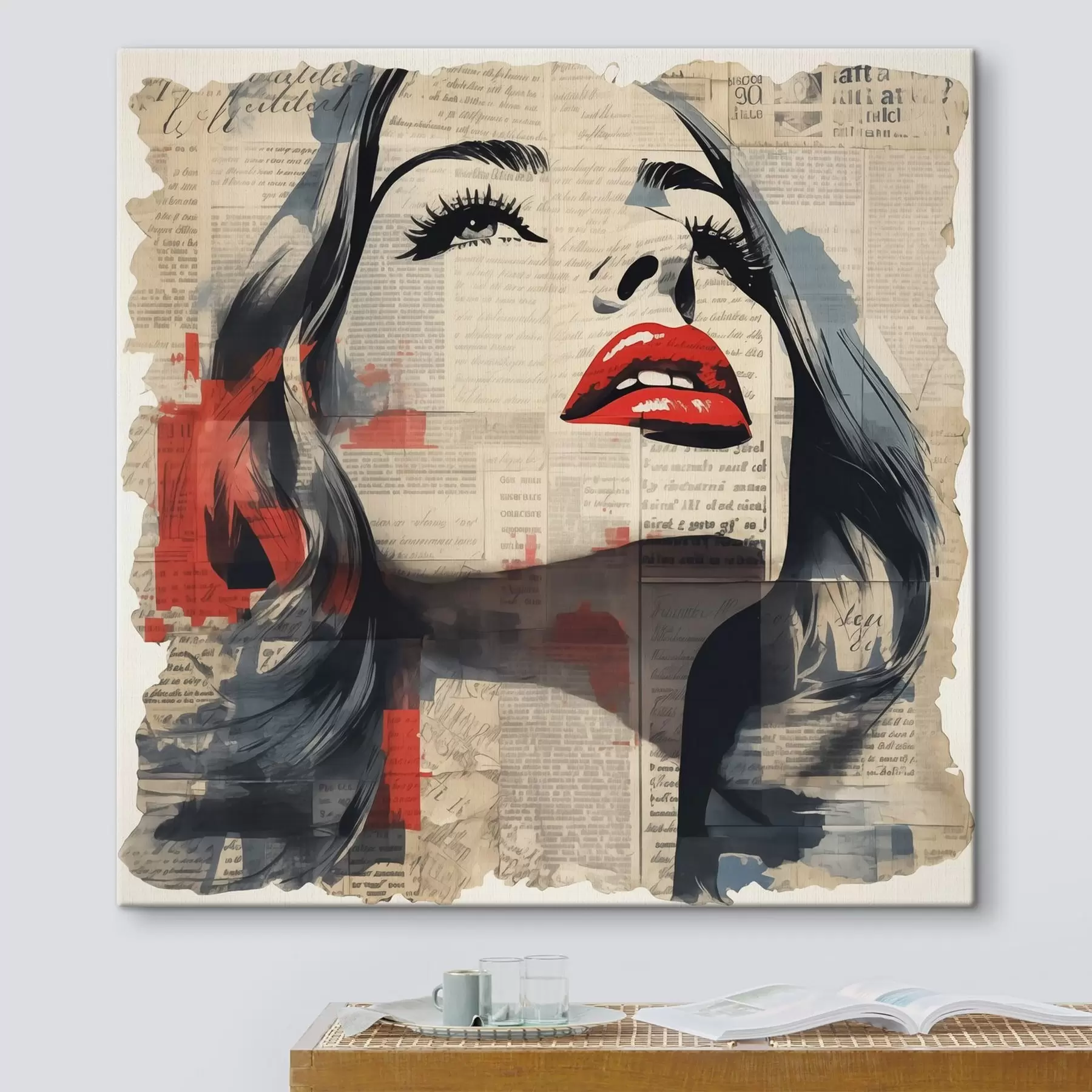 carta da parati Ritratto di una ragazza su un vecchio giornale in stile collage nr. s41619