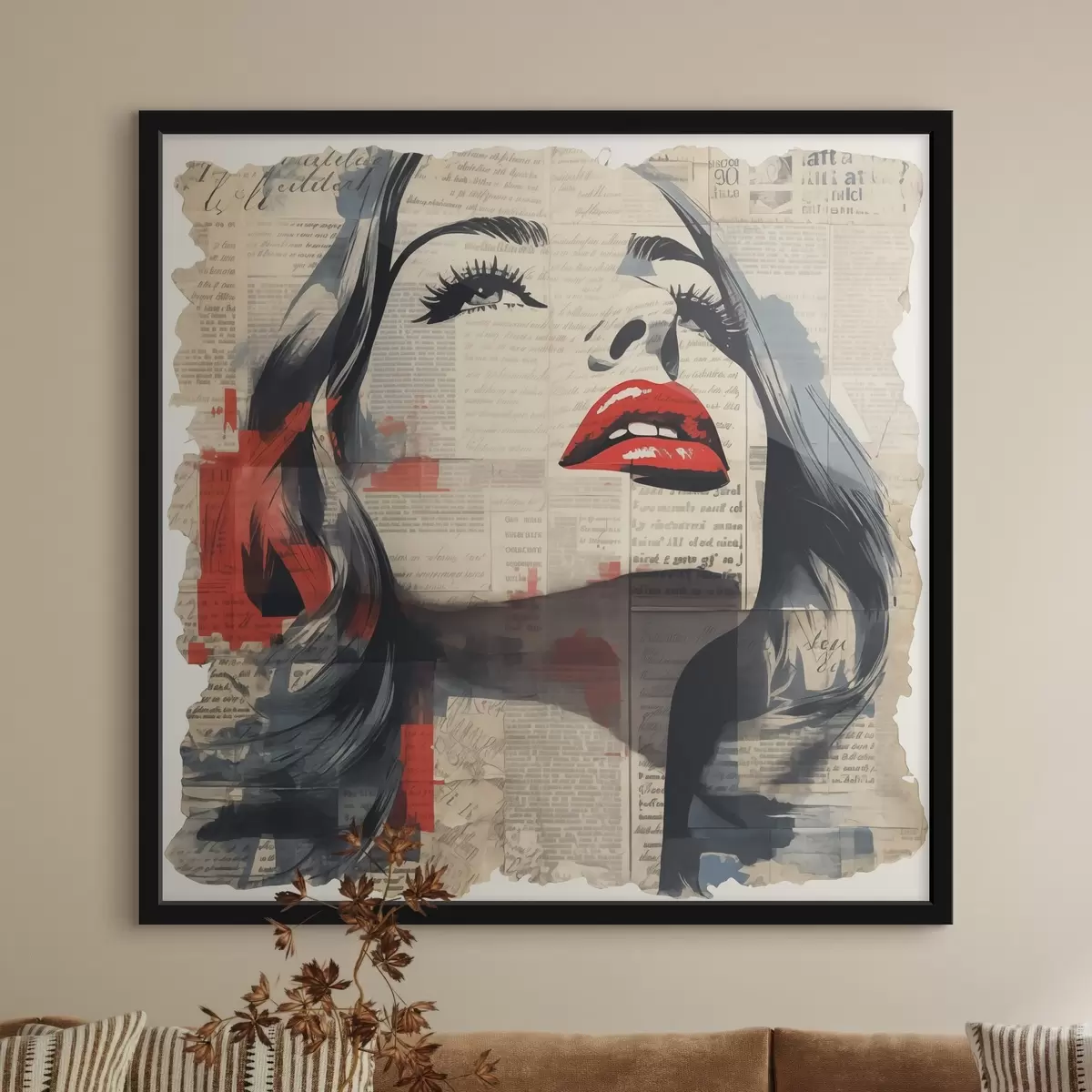 Poster Ritratto di una ragazza su un vecchio giornale in stile collage f41619