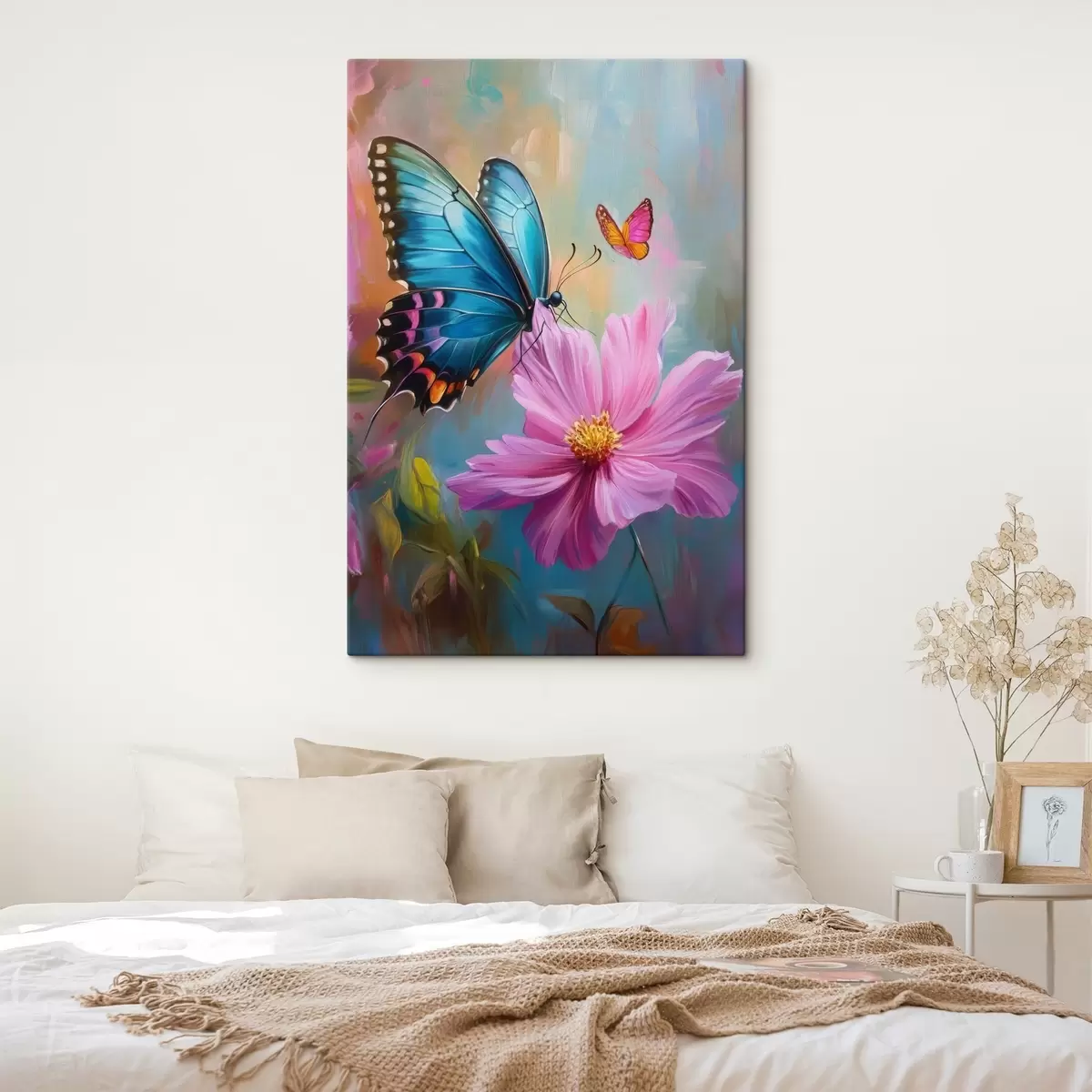 carta da parati farfalla e grande fiore rosa nr. s41620