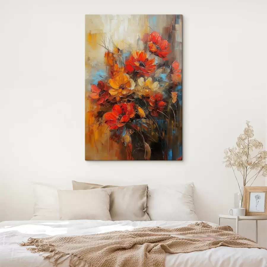 carta da parati fiori rossi con colori ad olio nr. s41625