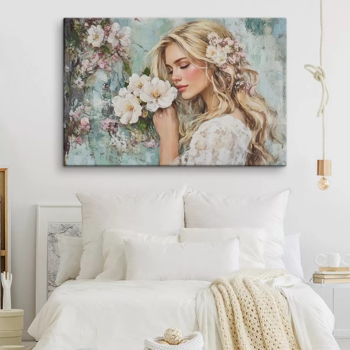 carta da parati ragazza vicino ai fiori con colori ad olio nr. s41632