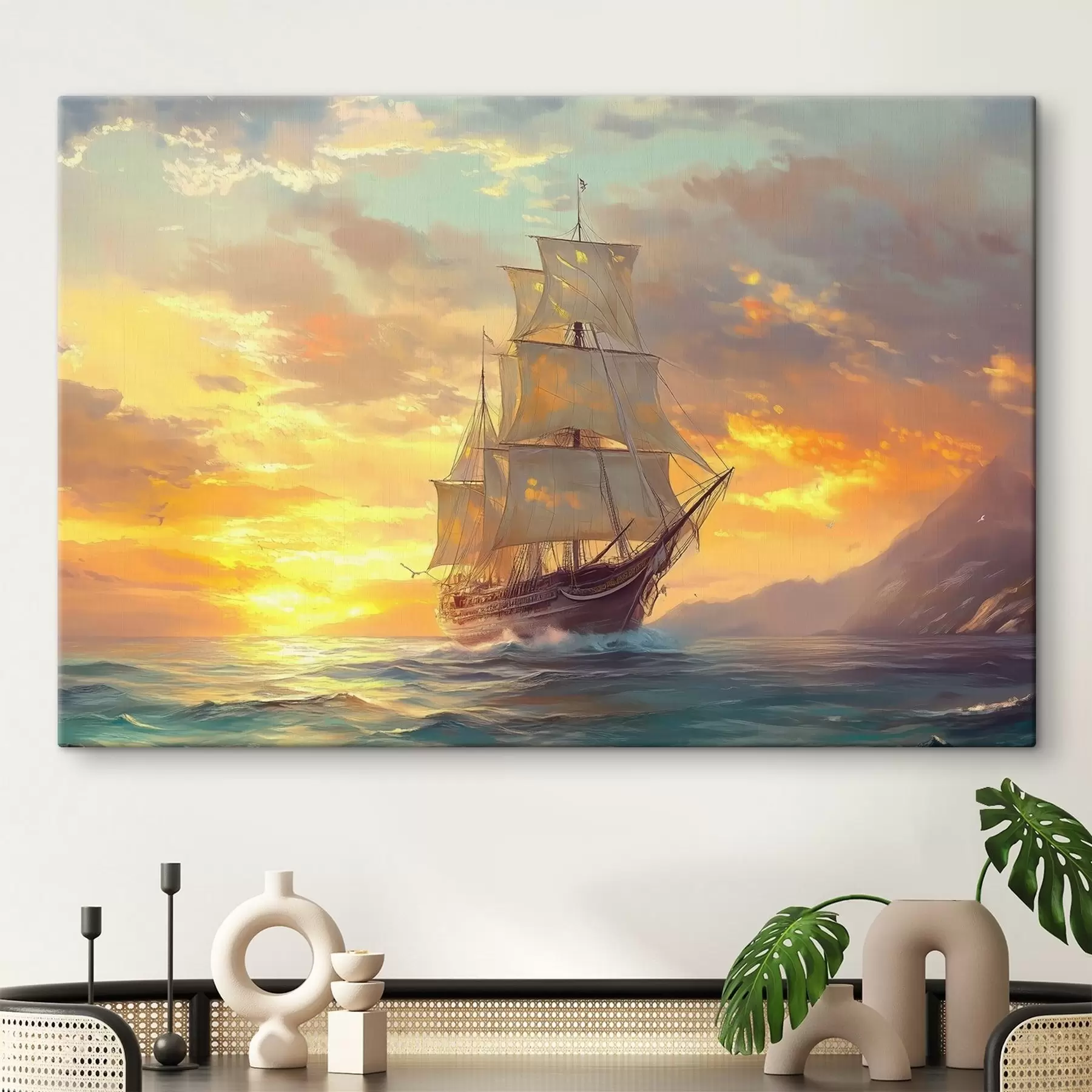 carta da parati nave in mare all'alba nr. s41633