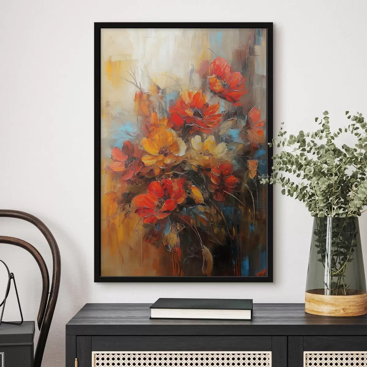Poster fiori rossi con colori ad olio f41625