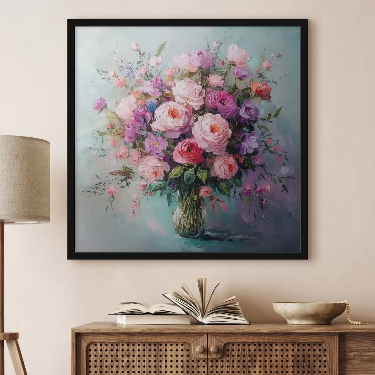 Poster bouquet lussureggiante con colori ad olio f41636
